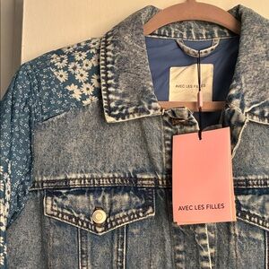 Avec Les Filles Blue Floral Denim Jacket